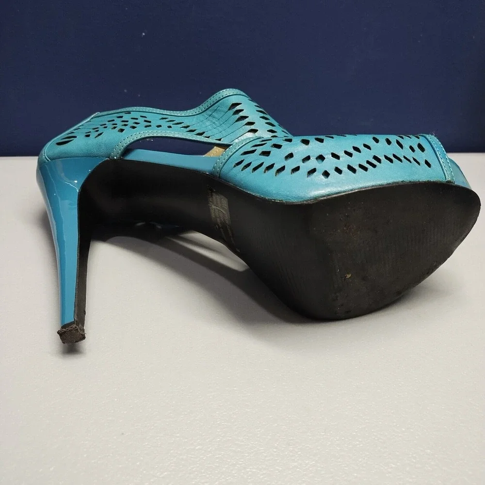 Carlos Santana Joplin Platform Heels Womens 8 Turquoise Leather Cut Out Open Toe